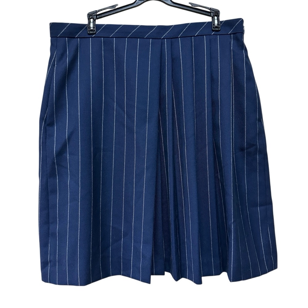 Brooks Brothers Women's Pleated Navy Pinstripe A-Line Skirt w/ Pockets, Size 14